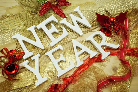 happy new year letter wooden alphabetの写真素材
