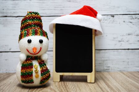 Happy new year and Christmas Background with Snow man and space copyの写真素材