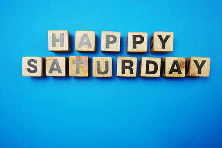 Happy Saturday alphabet letter with space copy on blue backgroundの写真素材