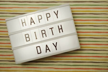 Happy Birthday light box Top view flat layの写真素材