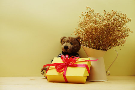 Teddy bear and gift boxの写真素材