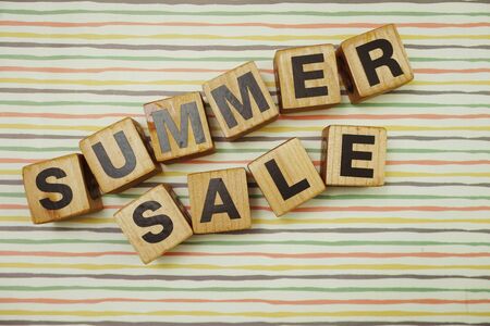 Summer Sale alphabet letter on colorful stripes backgroundの写真素材
