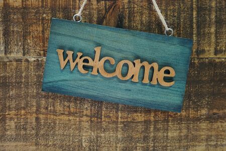 Welcome sign and home decor with space copy backgroundの写真素材
