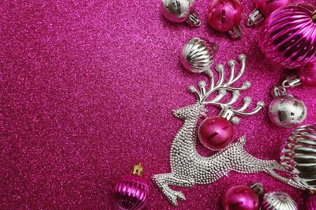 Christmas composition with ellk and Christmas ballsの写真素材