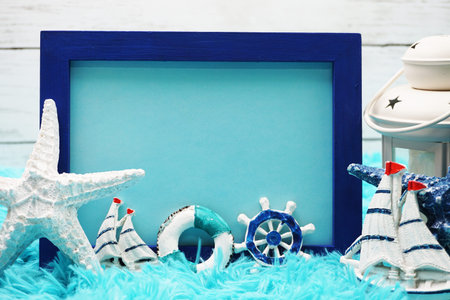 Mock up photo frame with nautical marine decoration
