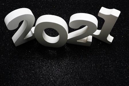 2021 Happy New Year with space copy on black glitter backgroundの写真素材