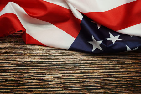 American USA Flag on wooden background