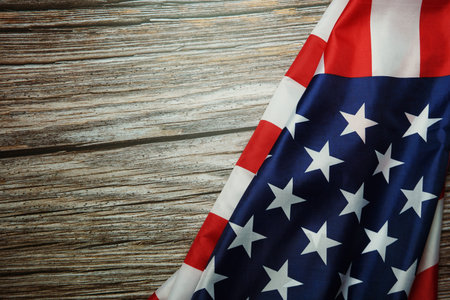 American USA Flag on wooden background
