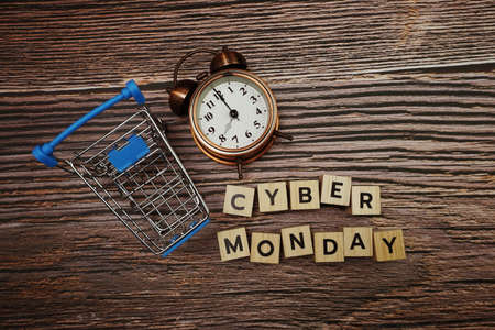 Cyber Monday message alphabet letter on wooden backgroundの写真素材