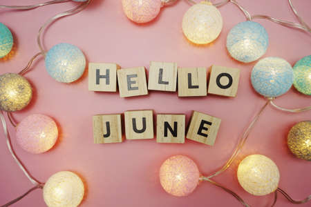Hello June alphabet letter with space copy on pink backgroundの写真素材