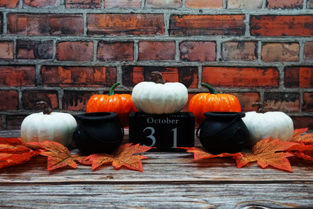 31 October Halloween day alphabet letter with space copy on wooden background