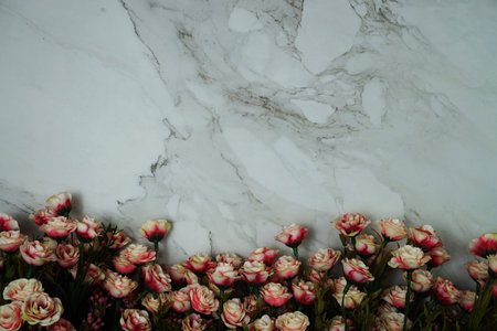 Flowers Border Frame wiht space copy on marble background
