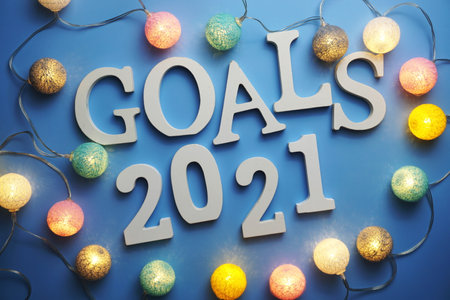 Goals for 2021 alphabet letter on blue backgroundの写真素材