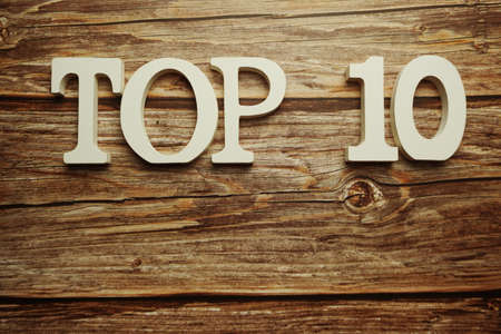 Top 10 word alphabet letters on wooden backgroundの写真素材