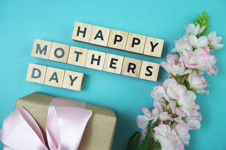 Happy Mothers day alphabet letter on blue backgroundの写真素材