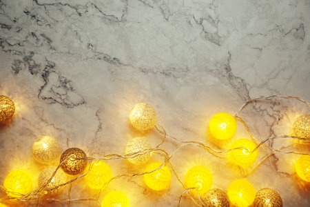 Colorful LED cotton ball decorative on woode background