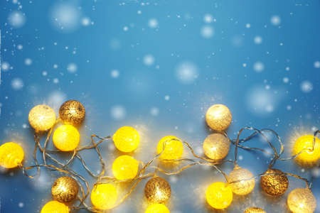 Colorful LED cotton ball decorative on woode backgroundの写真素材
