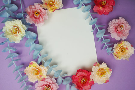 Mockup with Spring Flowers and invitation greeting card