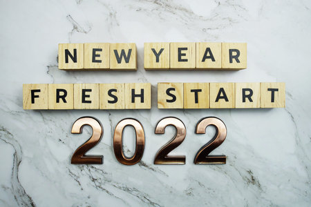 New Year Fresh Start 2022 text on marble background