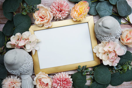 Empty space for copy with eucalyptus leaves decoration on wooden background
