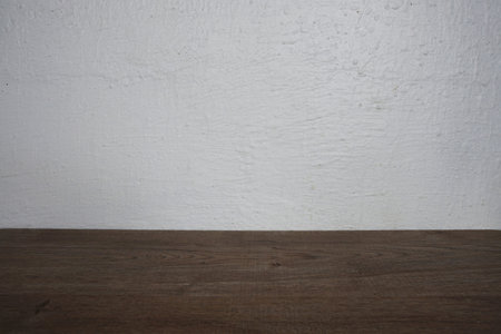Wooden shelves on white wooden background For display