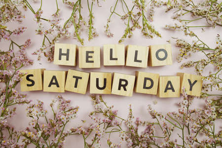 Hello Saturday alphabet letter on pink backgroundの写真素材