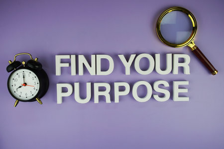 Find Your Purpose alphabet letters with magnifying glass, business and education concept backgroundの写真素材