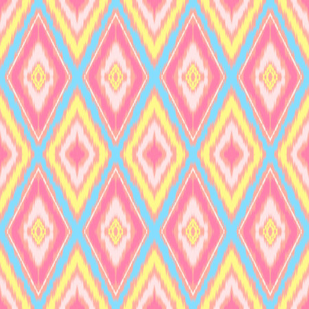 Seamless Ikat ethnic traditional Textile pattern geometric abstract folklore ornament Tribal ethnic illustration background design for print, clothing, scarfの写真素材
