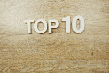 Top 10 word alphabet letters on wooden backgroundの写真素材