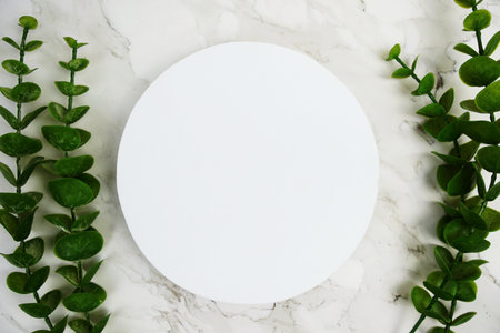White round podium mockup product presentation concept on marble background