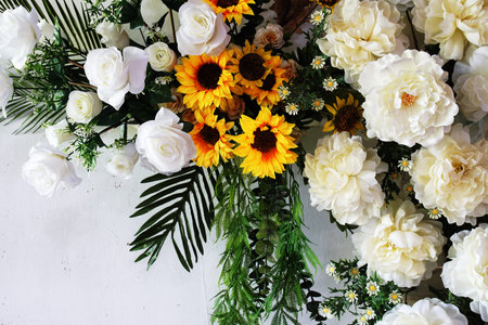 Beautiful Artificial flowers bouquet with space copy background