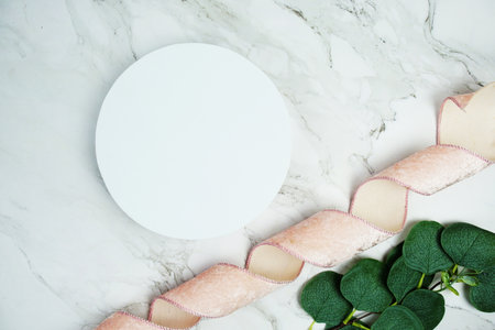 White round podium mockup product presentation concept on marble backgroundの写真素材