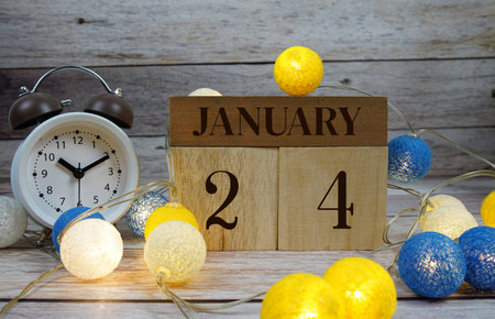 Wooden Calendar Showing the Date of January 24th. Day 24 of January month