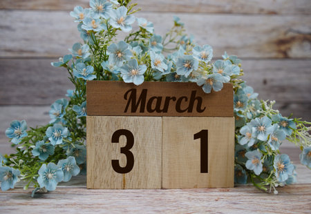 Wooden Calendar Showing the Date of March 31th. Day 31 of March month