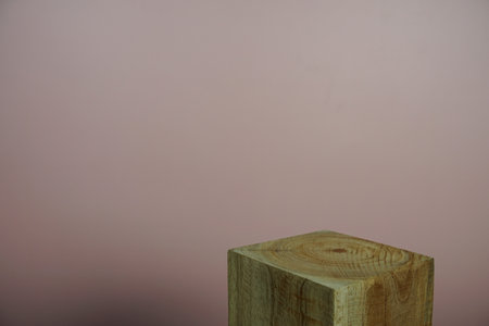 Wooden podium display scene stage showcase front view with copy space on pink backgroundの写真素材