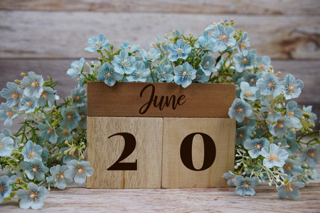 Wooden Calendar Showing the Date of June 20th. Day 20 ofの写真素材