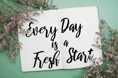 Every Day is a fresh start text message motivational and inspiration quoteの写真素材