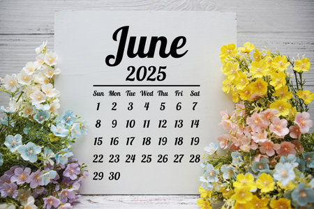 June 2025 annual monthly desk calendar for planning and managementの写真素材