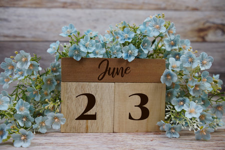 Wooden Calendar Showing the Date of June 23th. Day 23 ofの写真素材