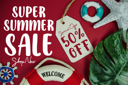 SuperSummer Sale 50% Promotion Offer Discount Retail Shopping Concept