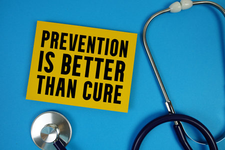 Prevention Is Better Than Cure text with Stethoscope on blue backgroundの写真素材