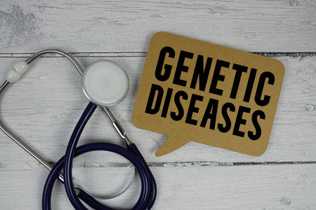 Genetic Diseases text with Stethoscope on wooden backgroundの写真素材