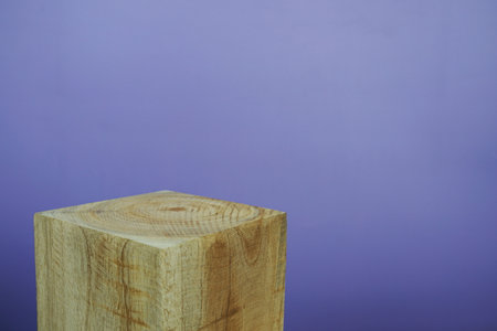 Wooden podium display scene stage showcase front view with copy space on purple backgroundの写真素材