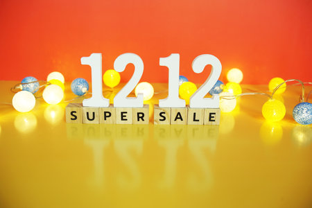 12.12 Super Sale Promotion and Marketing with cotton balls decorationの写真素材