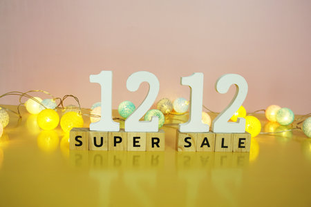12.12 Super Sale Promotion and Marketing with cotton balls decorationの写真素材