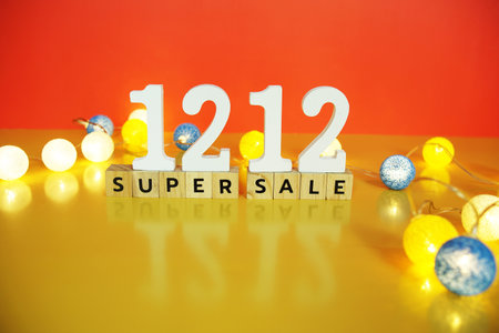12.12 Super Sale Promotion and Marketing with cotton balls decorationの写真素材