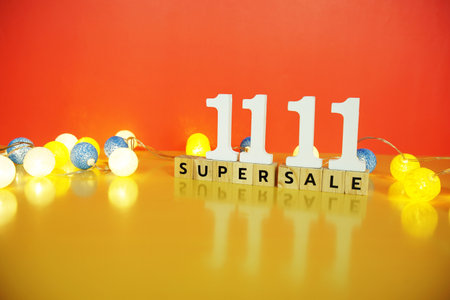 11.11 Super Sale Promotion and Marketing with cotton balls decorationの写真素材