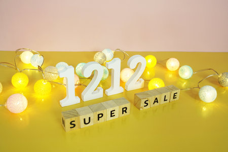 12.12 Super Sale Promotion and Marketing with cotton balls decorationの写真素材