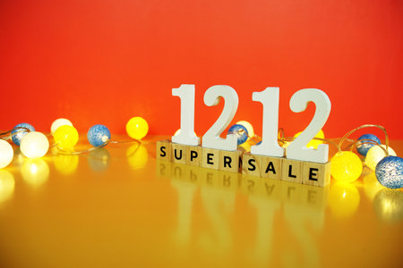 12.12 Super Sale Promotion and Marketing with cotton balls decorationの写真素材