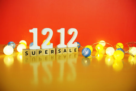 12.12 Super Sale Promotion and Marketing with cotton balls decorationの写真素材